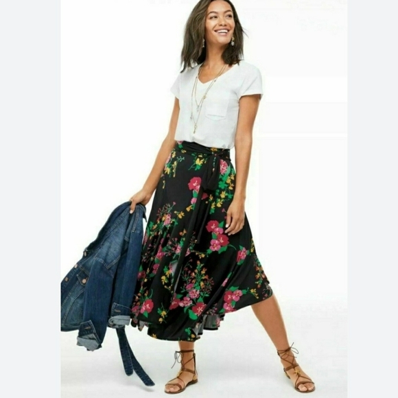 Cabi Floral Drama Wrap Skirt Medium Black Multicolor High-Low Midi Asymmetrical - Picture 2 of 10